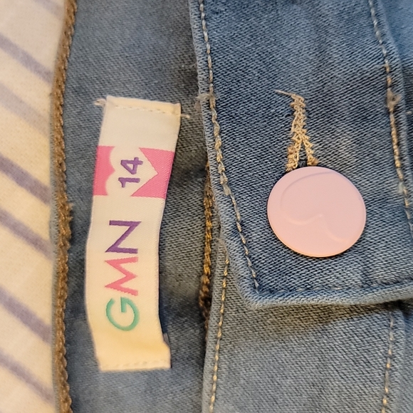 Girls Denim Skirt GMN Be Happy Kids Adorable Stripes Distressed Edge Jean Sz 14 - Picture 3 of 7
